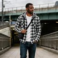thumbnail image 5 of Dweltoz Men's Plaid Flannel Hoodie Shirt Fashion Casual Long Sleeve Button Up Jacket with Pocket Fall to Winter,White S, 5 of 5