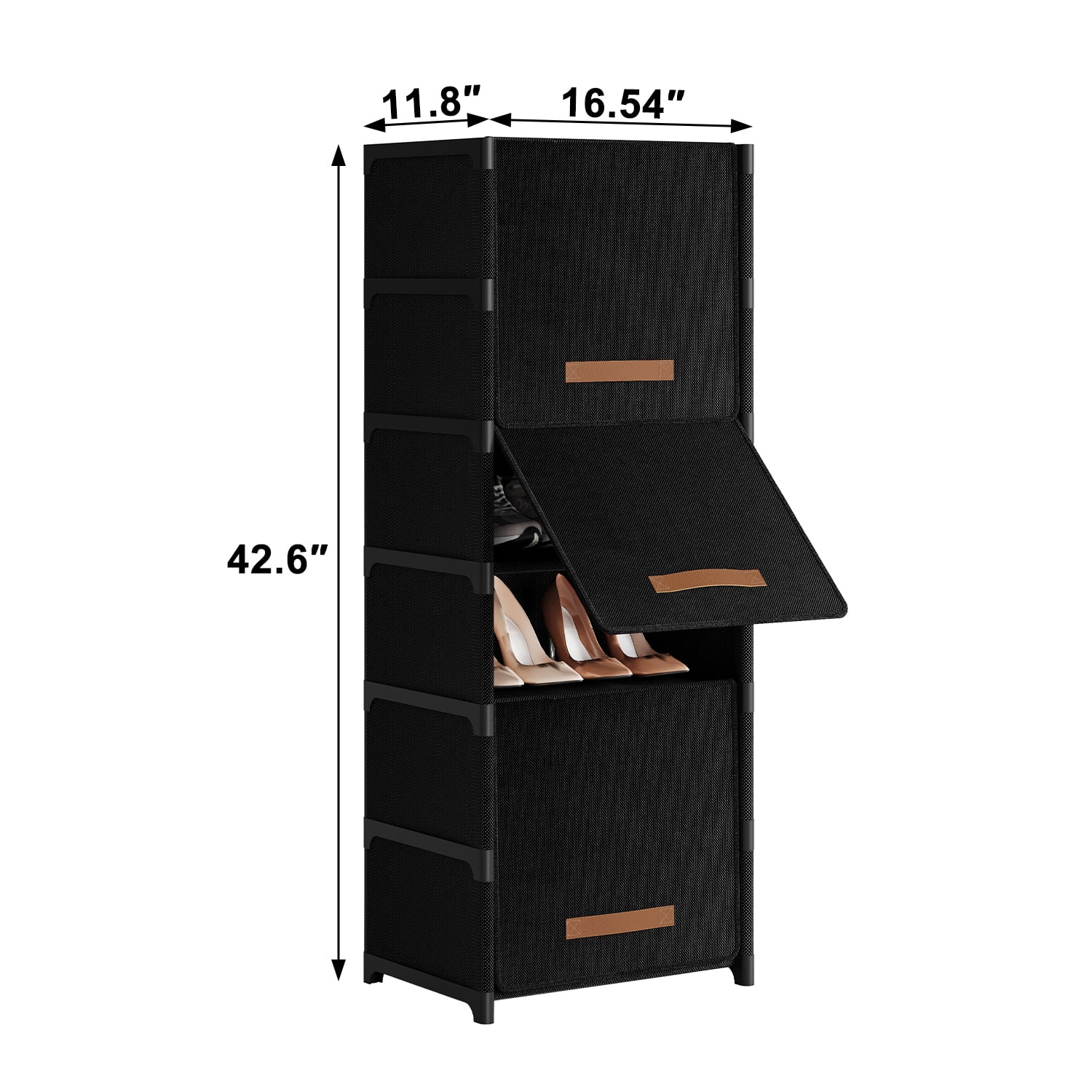 BGTREND 7 Tier Narrow Shoe Rack with Covers Shoe Storage Organizer Holds 14 Pairs for Closet Entryway Hallway, Black
