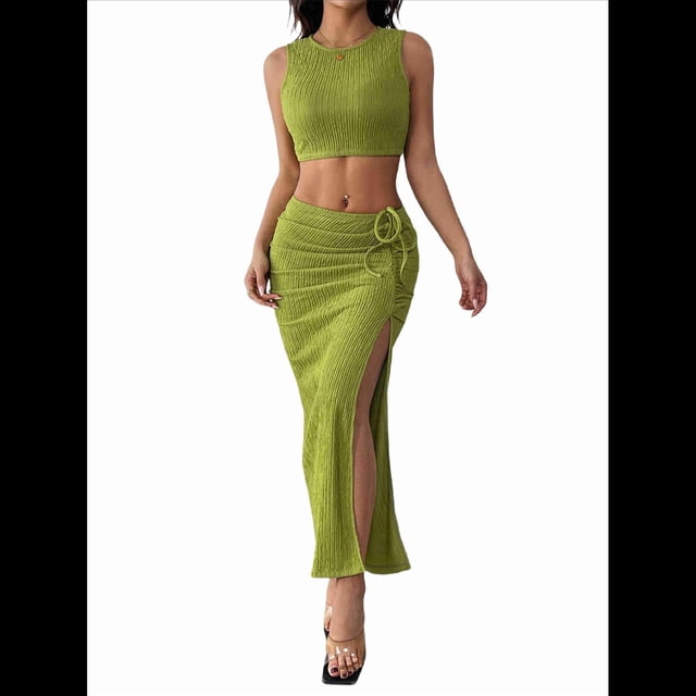 Traje de Dos Piezas para Dama, Color Liso, , Verde, Talla S