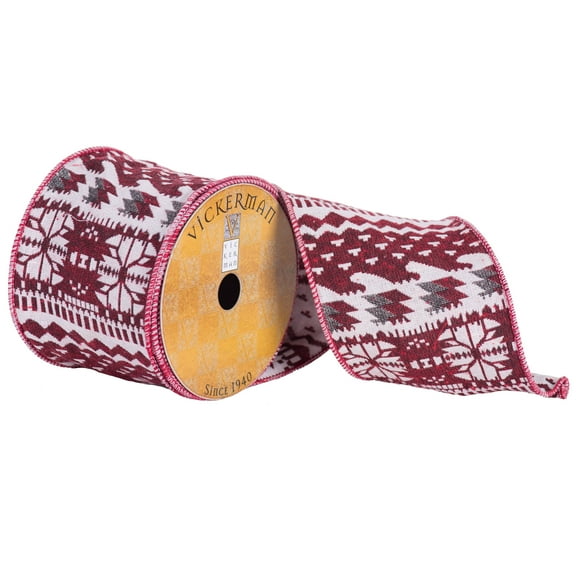 Vickerman 4" x 10yd Red, White and Silver Tapestry Jacquard Ribbon