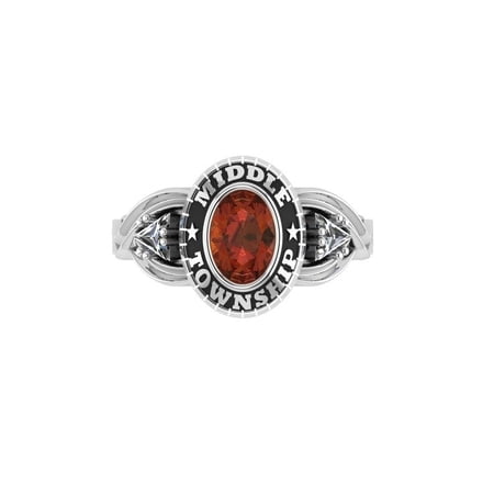 Personalized School Name Inside Engraving Custom Middle Township High School Ring Red Oval Stone 925 Sterling Silver