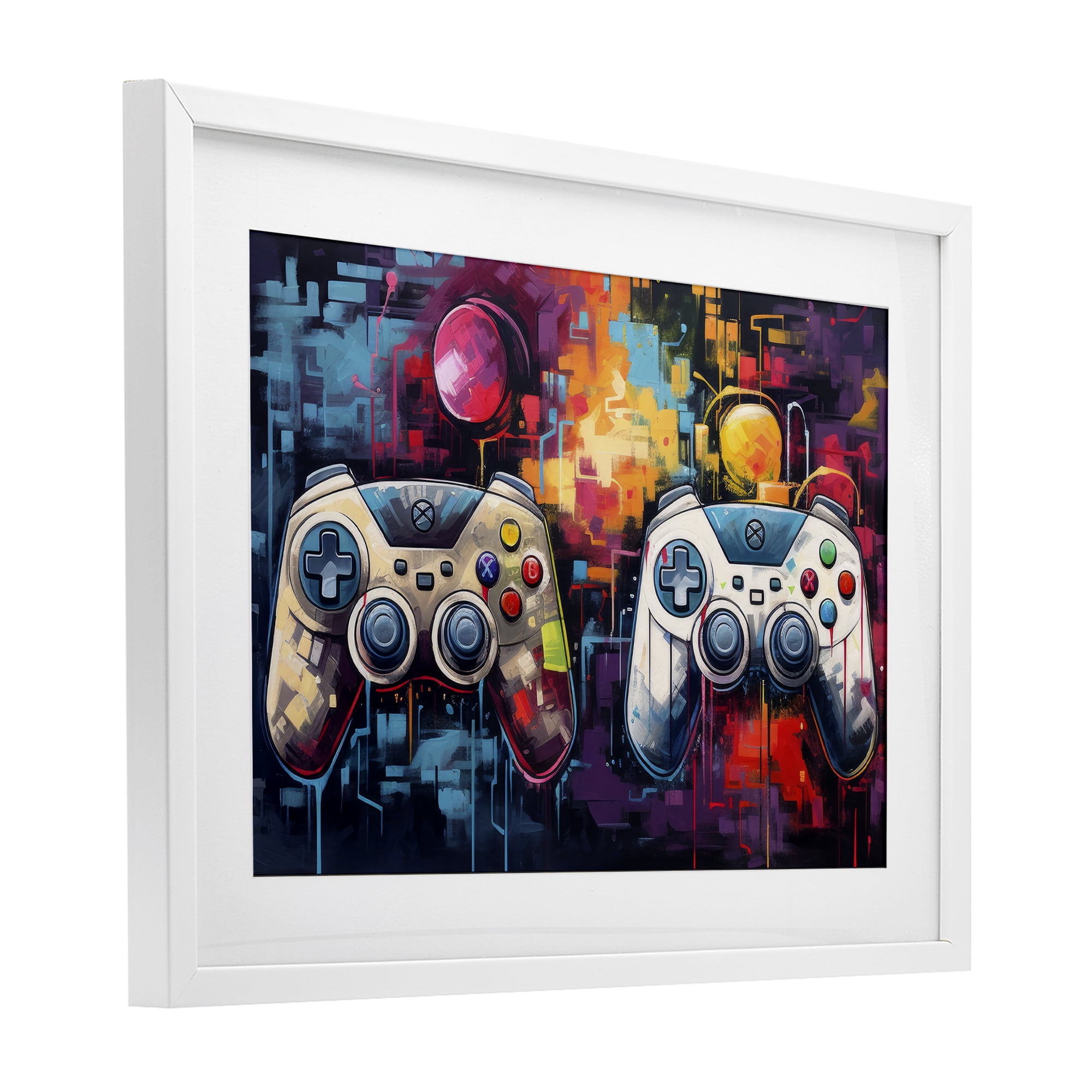 Stupell Industries Double Controller Modern Gamer White Framed Print Under Glass, design by Lazar Studio