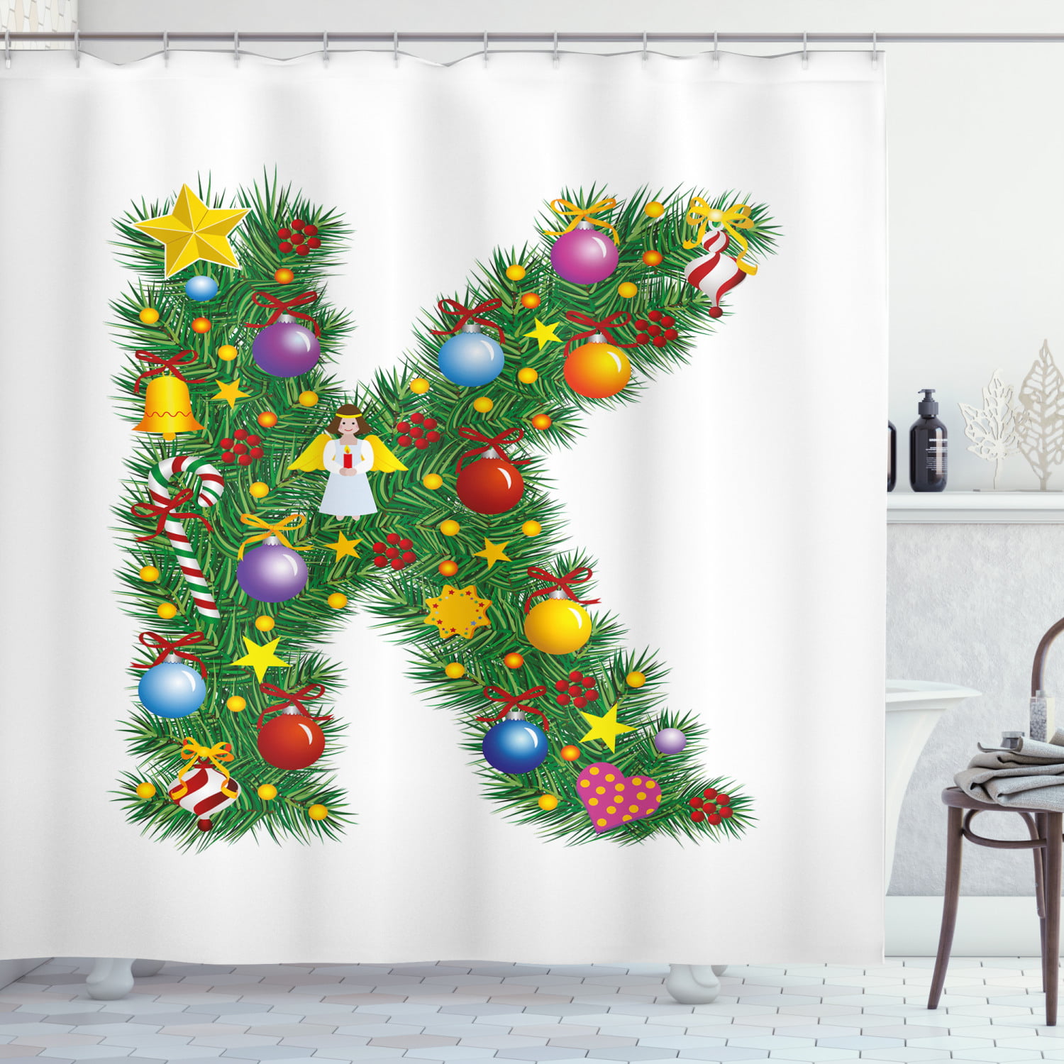 Holly fruit and Christmas socks Shower Curtain Bathroom Fabric & 12hooks 71*71in 