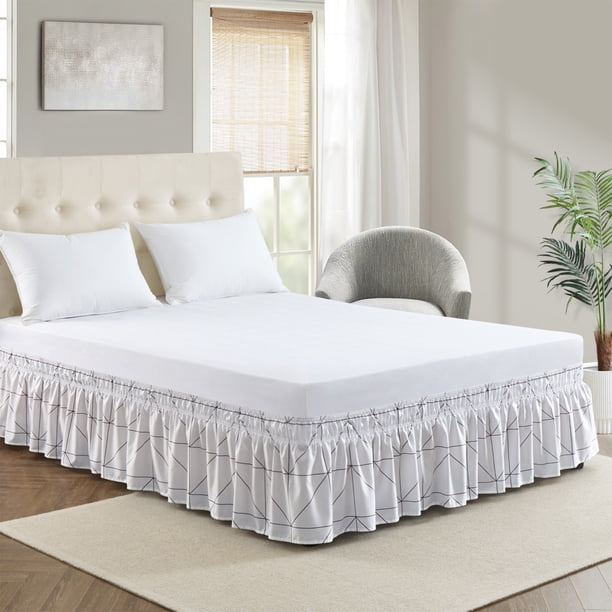 Xihbxyly Faldón de Cama Elástico, Diseño Antideslizante, Estilo Plisado, Cobertura Total de 360°, Calidad de Hotel, Fácil Cuidado, Lavable a Máquina, Disponible En 120 X 200 Cm, 150 X 200 Cm y 180 X