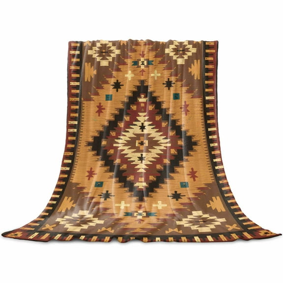 Southwest Ethnic Flannel Blanket for Bed, Modern Geometric Vintage Soft Cozy Warm Couch Throw Blanket, Lightweight Fluffy Plush Bedding Blankets for Sofa Decor All Season 30"x40"