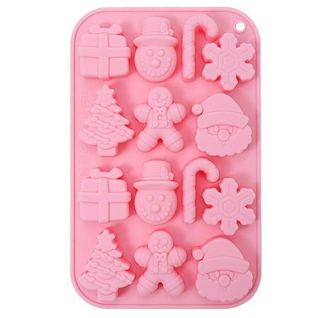 

wirlsweal Christmas Silicone Baking Molds Fondant Mold Christmas Cake Mold Food-grade Silicone Baking Mold with 14 Grids for Snowman Santa Shapes for Candy