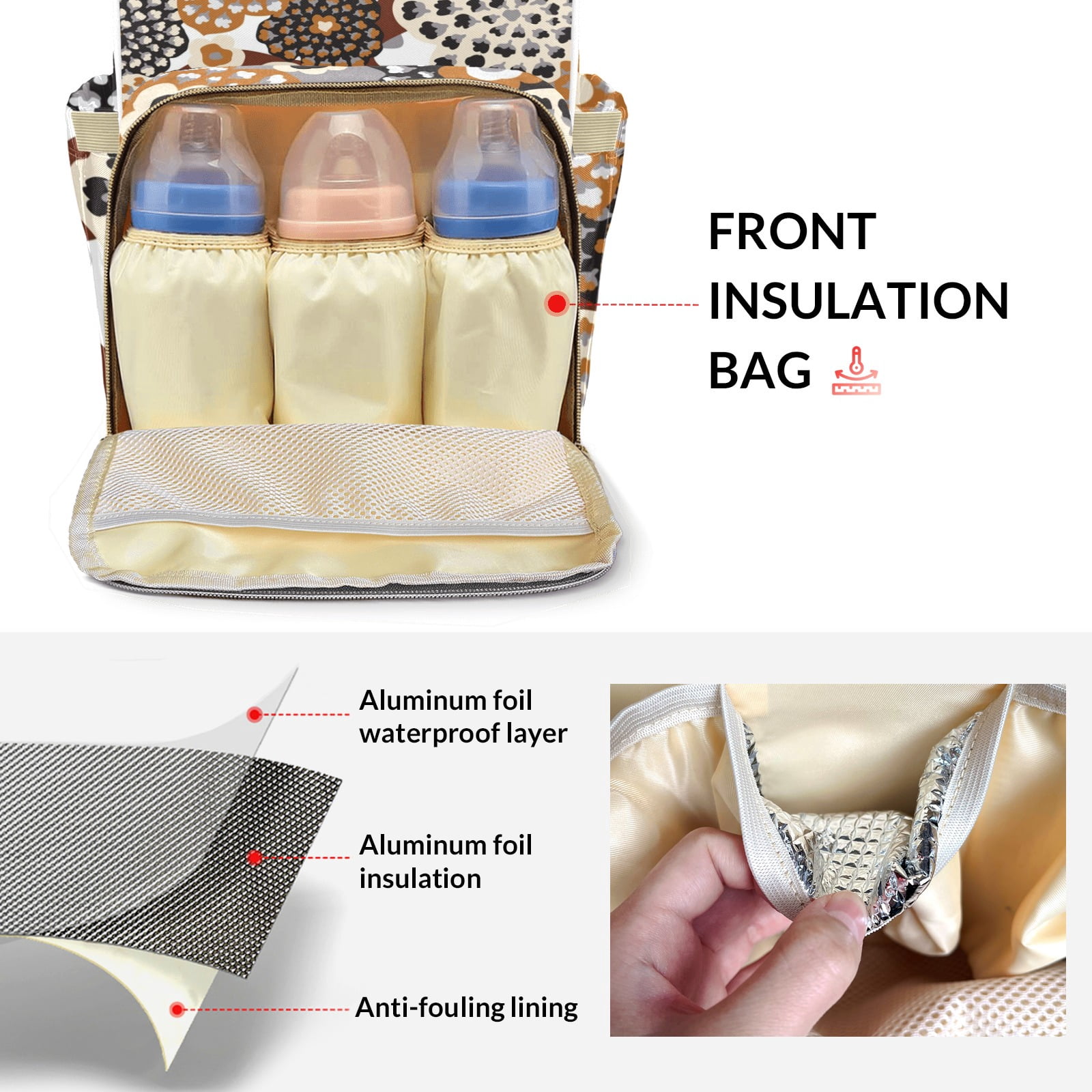 Abstract Flowers Diaper Backpack – Large Capacity, Insulated Baby Bottle Pocket, Multifunctional Mommy Bag for Boys & Girls