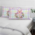 thumbnail image 3 of Happy Easter Pillow Covers, Linen Long Throw Pillow Case, Rabbits Bows Tulips Eggs Colorful Stripes Holiday Pillow Protector Decorative Cushion Cover for Living Room/Bedroom 16" x 24", 3 of 8