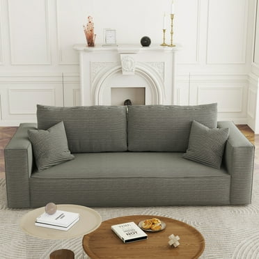 FocalSweet 89" Living Room Sleep Sofa, Deep Seat Corduroy Couch with Side Pocket,No Assembly Required, 3 Seater, Gray