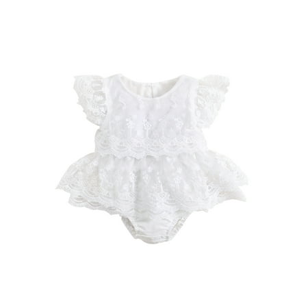 

Wassery Baby Girl Romper Dress 3 6 12 18 24 Months Infant Lace Embroidery Crew Neck Fly Sleeve Skirt Jumpsuits Newborn Summer Clothes Baby Bodysuits
