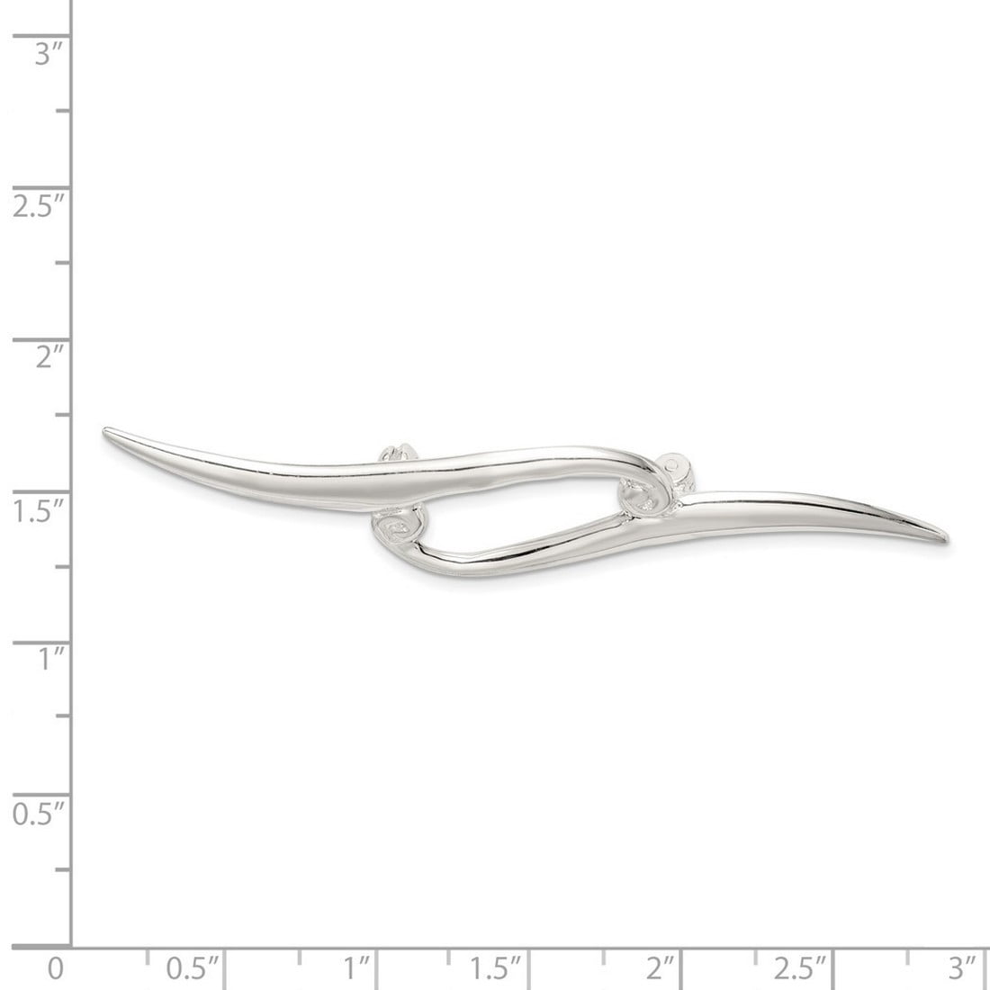 925 Sterling Silver Polished Double Scroll Pin 71.5x11mm Wide Brooches and Pin for Women - 5.2 Grams
