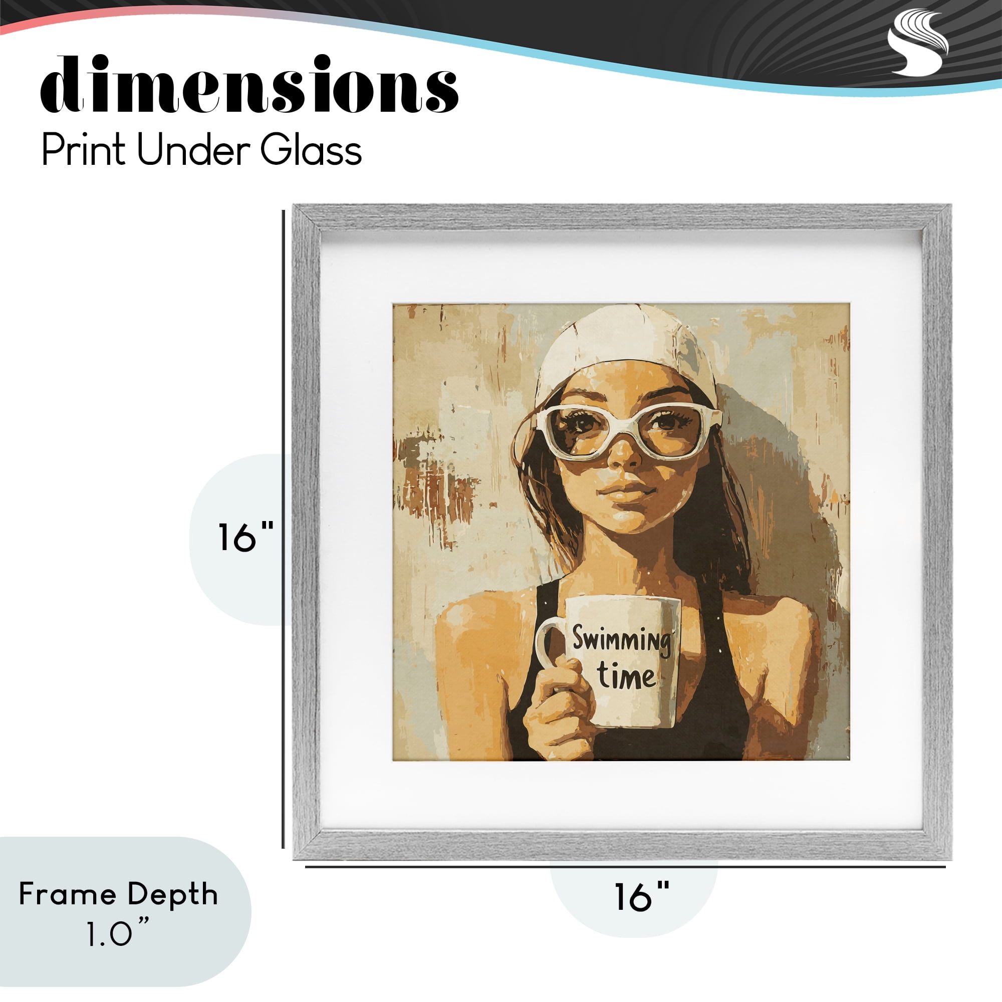 Stupell Industries Swimming Mug Girl Gray Framed Print Under Glass, design by Layla Oz