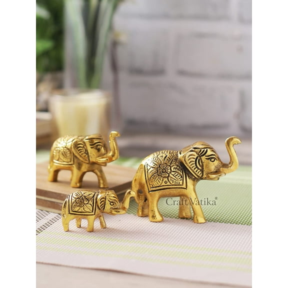 Metal Trunk Up Elephant Family Statue Showpiece Figurine Fengshui Vastu Lucky,Set of 3