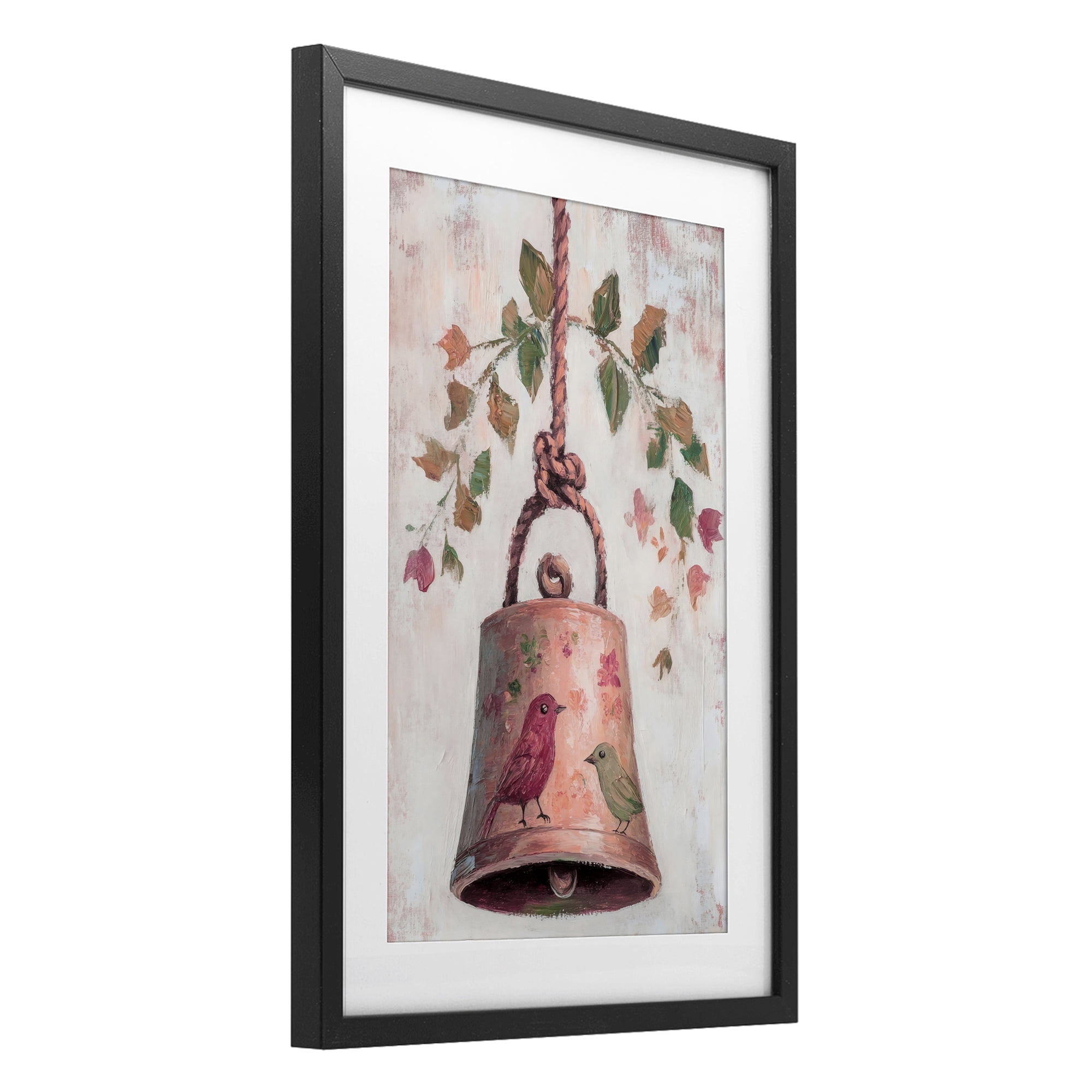 Vintage Christmas Bell Black Framed Print Under Glass, design by Petal Prints Design