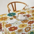 thumbnail image 2 of 70''S Retro Floral Tablecloth, Boho Abstract Yellow Orange Flowers Groovy Table Cover for Country Farmhouse Kitchen Dining Room Party Picnic Table Decor 60x84inch, 2 of 6