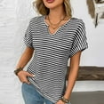 thumbnail image 4 of yillto Womens Short Sleeve Sweater Spring Summer 2025 V Neck Striped Pullover Cap Sleeve Knit Tops, 4 of 5