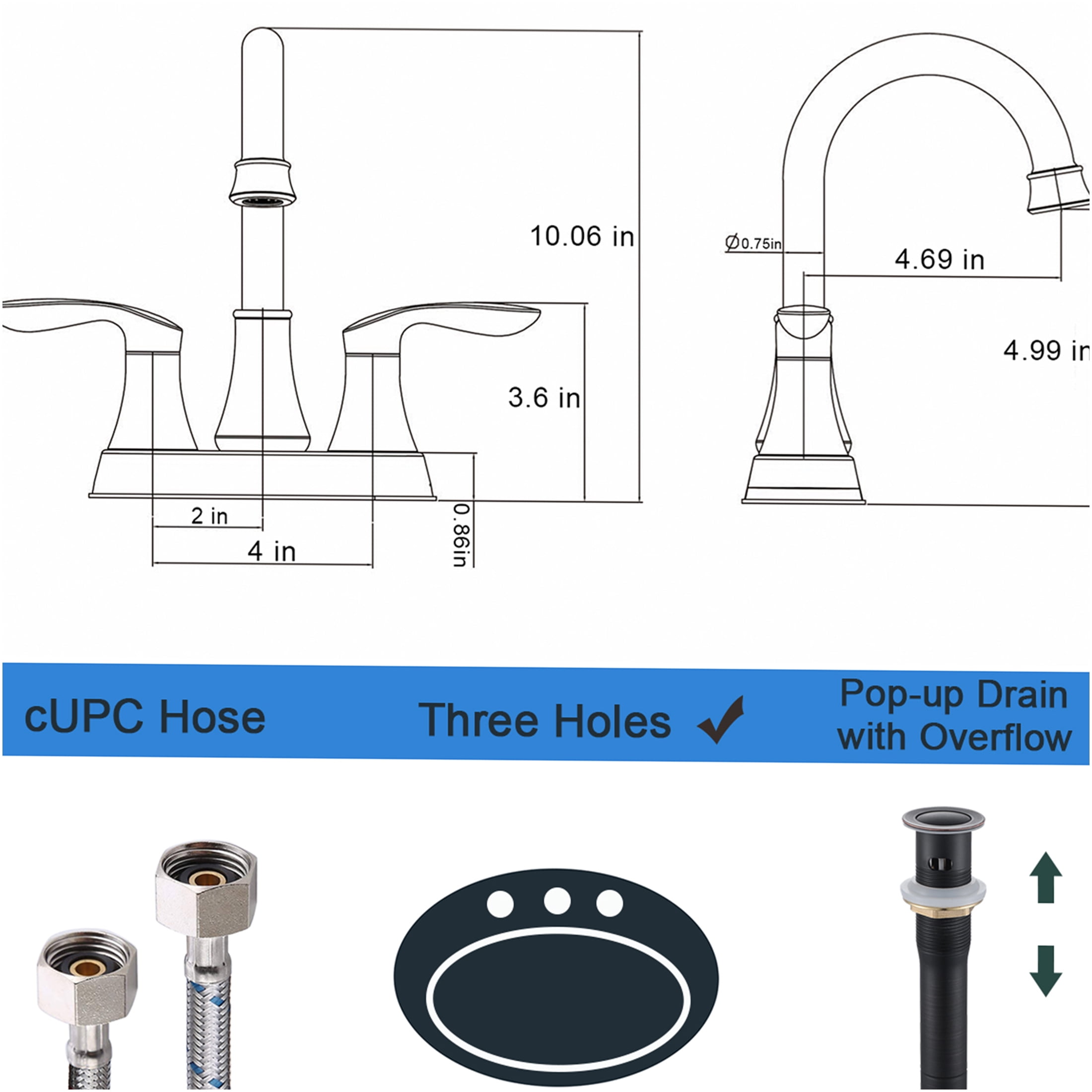 JERFIT Oil Rubbed Bronze Bathroom Faucet, 4 inch Centerset 2-Handle Vanity Sink Faucet with Pop-Up Drain, Lever Handles, and Anti-Splash Nozzle for Bathroom Sink