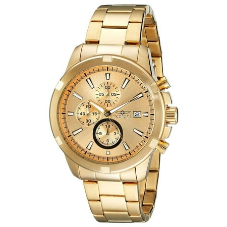 - Invicta 19222 Men's Specialty Gold Dial Yellow Gold Plated Steel Bracelet Chronograph Watch