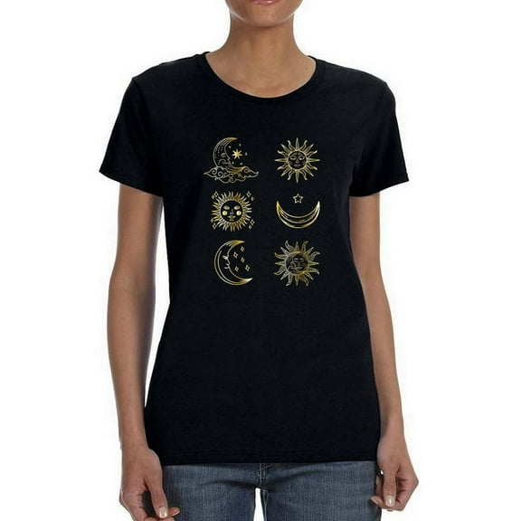 Sun And Moon Icons Shaped T-Shirt Women -Smartprints Designs, Female Small