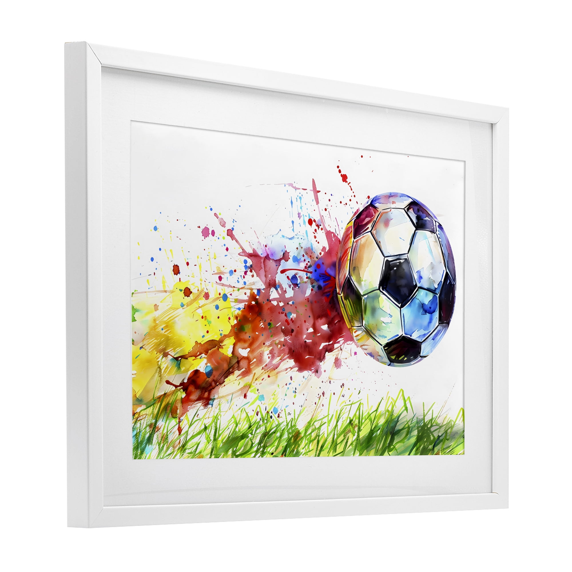 Stupell Industries Watercolor Soccer Ball in Motion White Framed Print Under Glass, design by Creative Studio
