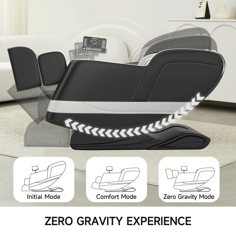 ZENART Full Body Massage Chair Recliner with Zero Gravity, Heating, Bluetooth Speaker, Airbags, Foot Roller, for Home Office, Black & Gray