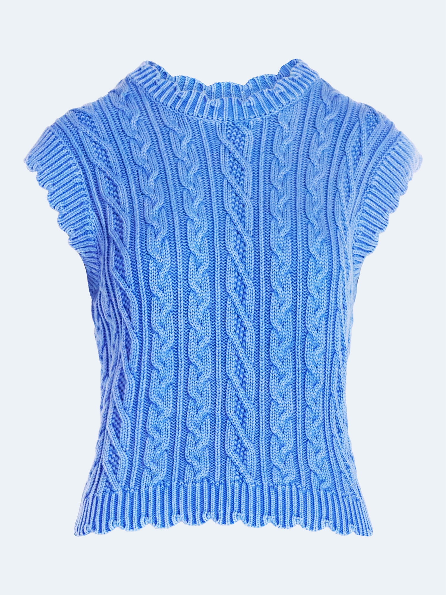 Free Assembly Women's Scalloped Cable Knit Cotton Vest, Sizes XS-XXL