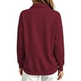 thumbnail image 3 of Sweatshirt for Women Basic Long Sleeve Sweatshirts Casual Fleece Button Henley Neck Pullover Wine XL, 3 of 5