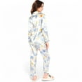 thumbnail image 5 of Women's Botanical Print Satin Pajama Set with Button-Up Top and Long Pants- Blue,X Large, 5 of 7