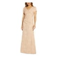 thumbnail image 2 of Adrianna Papell V-Neck Short Sleeve Pleated Gathered Side Zipper Back Matelasse Dress-BLUSH GOLD / 2, 2 of 4