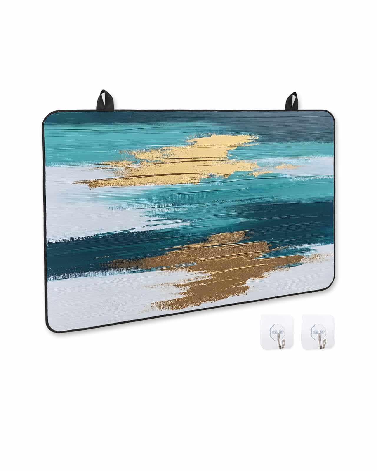 nqOlkjepod Large Induction Cooktop Protector Mat 36"x21", Modern Teal Green Stove Top Covers for Electric Stove, Abstract White Gold Oil Painting Stove Burner Cover Mats, Glass Top Stove Cover
