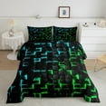 thumbnail image 2 of Manfei Futuristic Cubes 3-Piece Full Size Comforter Sets,Teal Green Bedding Comforter Set,Geometric Plaid Lightweight Bedding Sets,Lightweight Abstract Room Decor,Reversible, 2 of 8