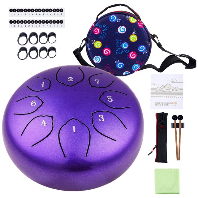 Tambor Musfunny Kids de acero, 6 pulgadas, 8 notas, tecla C, morado