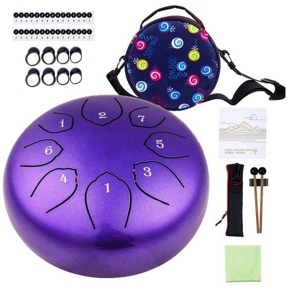 Tambor Musfunny Kids de acero, 6 pulgadas, 8 notas, tecla C, morado