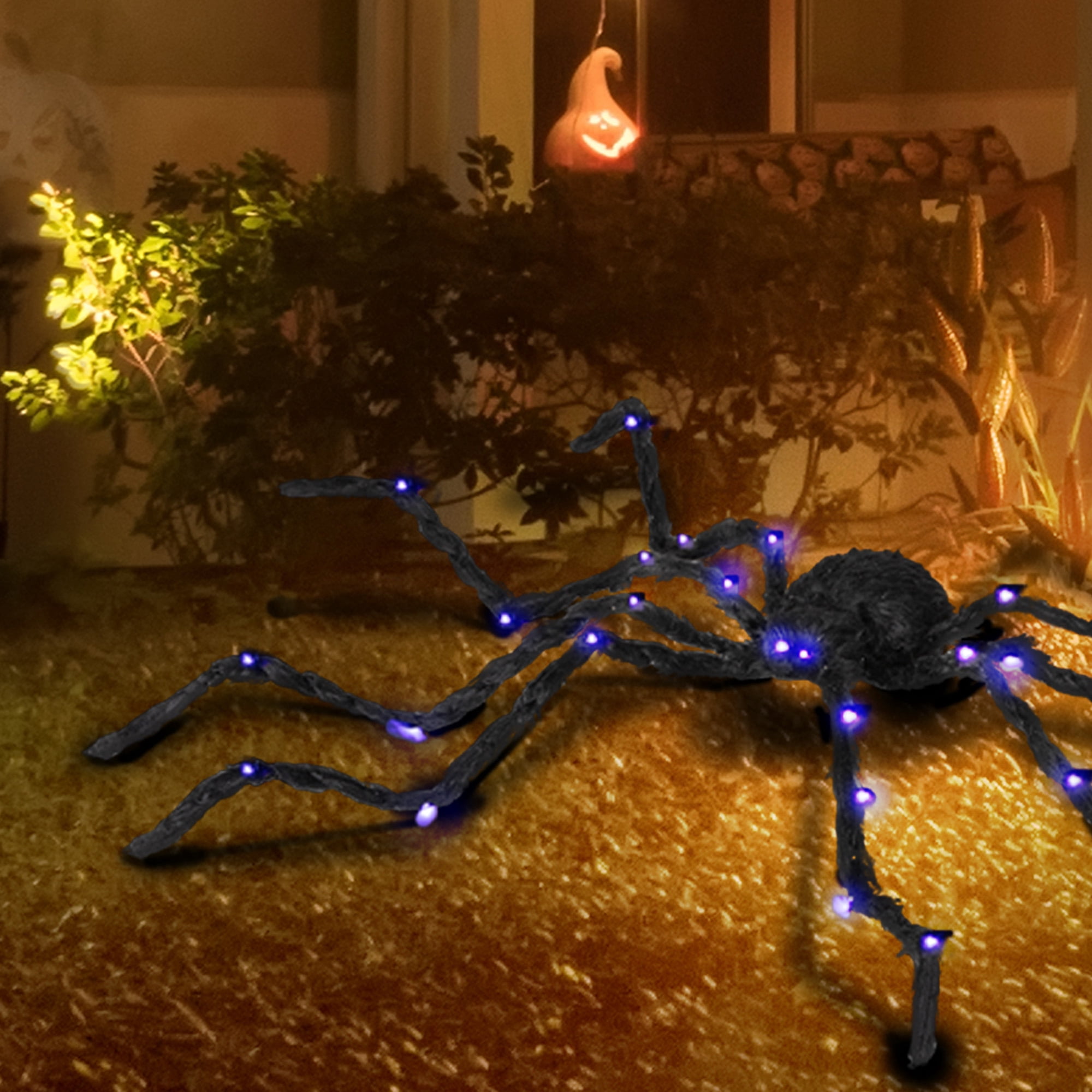 Light-Up Oversized Spider Halloween Decoration 47.2 Inch Purple Glowing Bendable Legs Battery-Operated for Haunted House