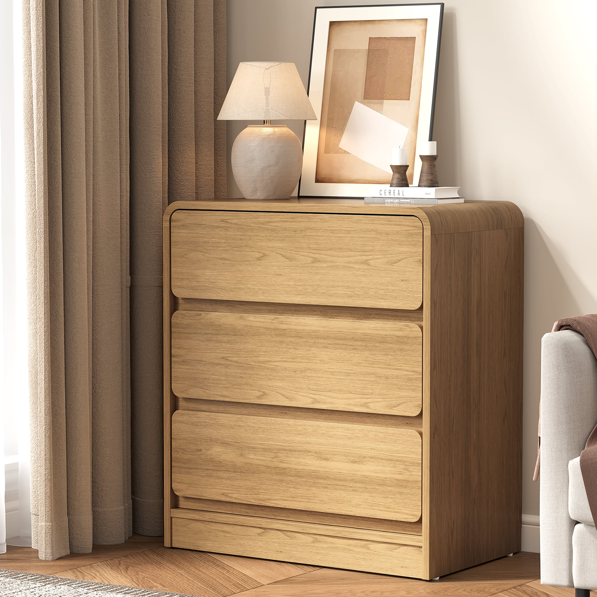 Heynemo Modern 3-Drawer Storage Dresser for Home and Office, Natural