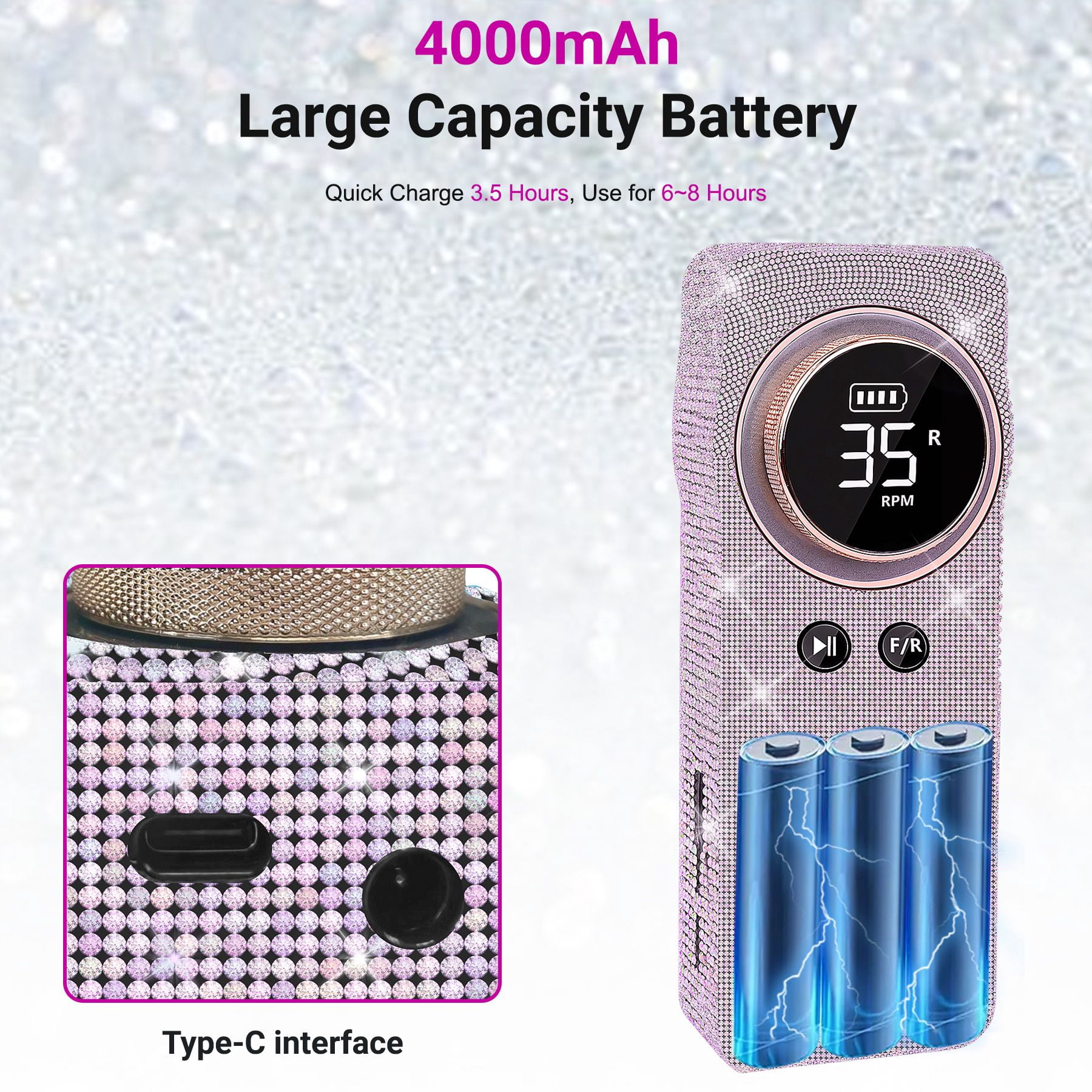 Rechargeable Electric Nail Drill 35000RPM Portable Wireless Nail Grinder Pedicure Manicure Set Silver