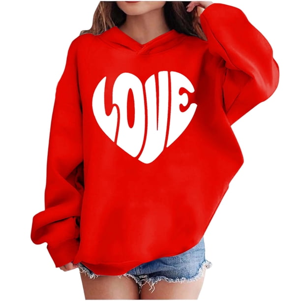Sudadera con capucha y estampado de corazón de San Valentín, sudadera de manga larga para niños y niñas, chaqueta para niñas de talla mediana y grande.