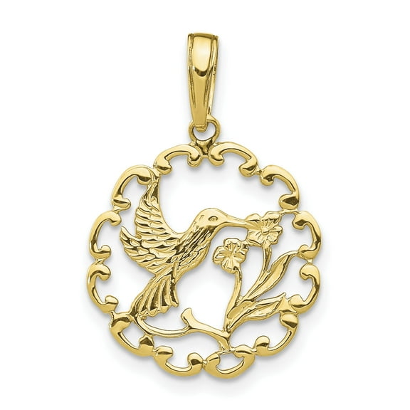 10K Hummingbird with Flower in Frame Pendant 10D4195