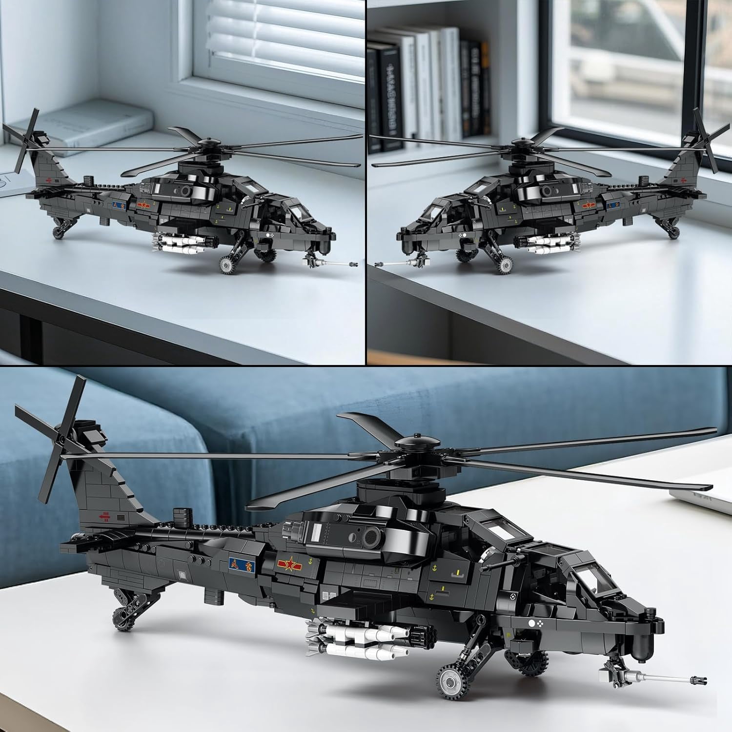 Ylutex Military Helicopter Building Block Set, WZ-10 Helicopter Toy Plane Model Home Decor, Military Army Airplane Building Kit for Adults(1366PCS)