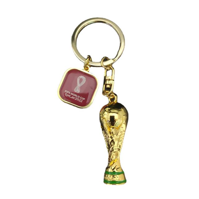 LLavero de trofeo de la Copa Mundial de la FIFA 2022 en 3D, regalo de llavero de la Copa Hércules de Qatar para los fanáticos del fútbol, emblema y mascota de la Copa del Mundo de Qatar brillar Electrónica
