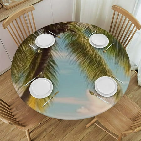 

Sheronv Palm Trees Beach Boat Round Tablecloth Stain-Resistant and Washable Ideal for Indoor and Outdoor Dining Kitchen Farmhouse 60 Inch Diameter 38 -42