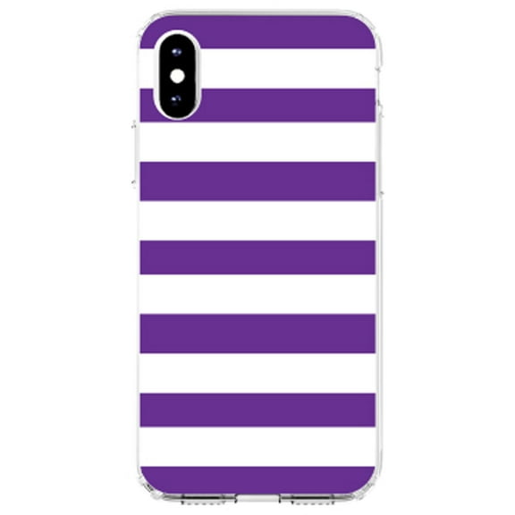 DistinctInk Clear Shockproof Hybrid Case for iPhone XS Max (6.5" Screen) - TPU Bumper, Acrylic Back, Tempered Glass Screen Protector - Purple & White Bold Horizontal Stripes