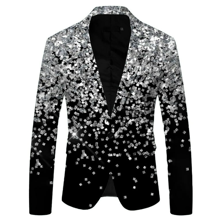 Men S 3D Sequin Suit Jacket Printed Pocket Lapel Button Up Suit Jacket Suit Style Four Walmart