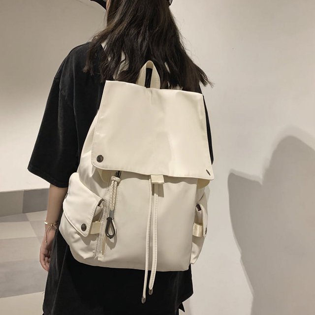 Mochila sólida para estudiantes, mochila grande con cordón, mochila grande para niños a la moda (blanco)