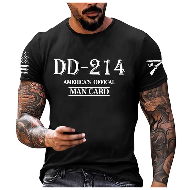 Xdzjlr T-Shirts Chemises pour Hommes 214 Anciens Combattants Imprimé Col Rond Manches Courtes Anciens Combattants Haut à la Retraite Tendance Chemises pour Hommes Été,Xxxxxl