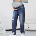 thumbnail image 3 of YUANxueke Womens Maternity Jeans Over the Belly High Waist Ripped Straight Leg Denim Pants Casual Pregnancy Pants, 3 of 5