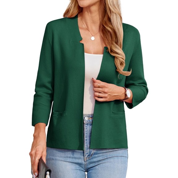 Blazer GRACE KARIN de punto corto con parte delantera abierta para mujer, color verde oscuro