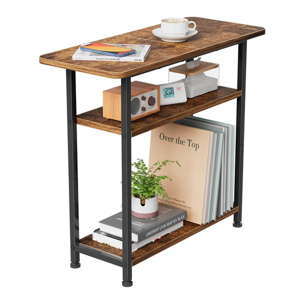 Narrow Side Table Narrow 3-Tier Side Table, Rustic Brown Wood Top