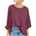 thumbnail image 1 of MeetoTime T-Shirt Surdimensionné à Manches 3/4 pour Femmes Pull Tendance Décontracté Col Rond Enroulable 2024, 1 of 7
