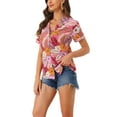 thumbnail image 4 of INSPIRE CHIC Valentine's Day Women's Shirts Hawaiian Short Sleeve Tropical Floral Button Down Tops XS Bright Pink, 4 of 6
